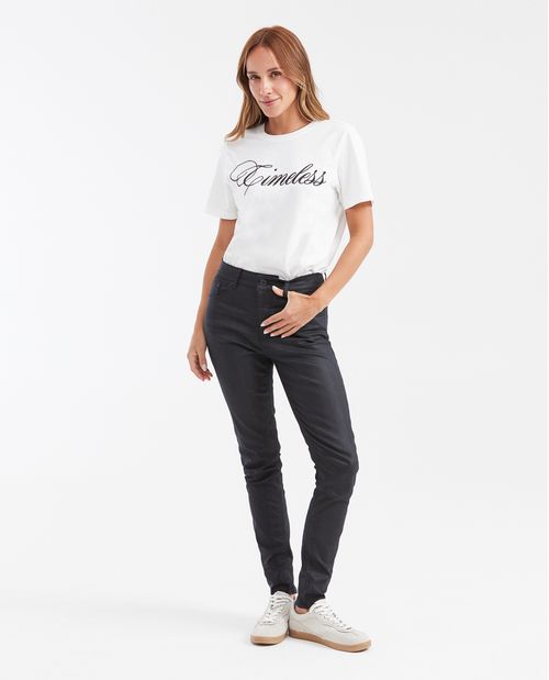 Jean Super High Rise Bota Slim Azul Ultra Oscuro Resinado para Mujer