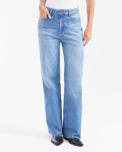 Jean Wide Leg High Rise Bota Relaxed Azul Medio para Mujer