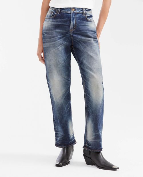 Jean Boyfit Medium Rise Boot Cut Azul Oscuro Lavado Vintage para Mujer