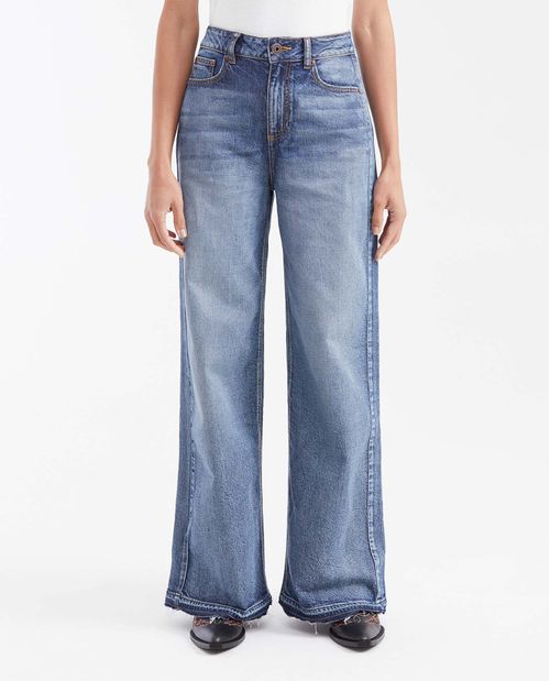 Jean Wide Leg Super High Rise Bota Relaxed Azul Oscuro para Mujer