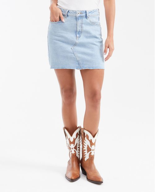 Falda Corta en Denim High Rise Azul Claro para Mujer