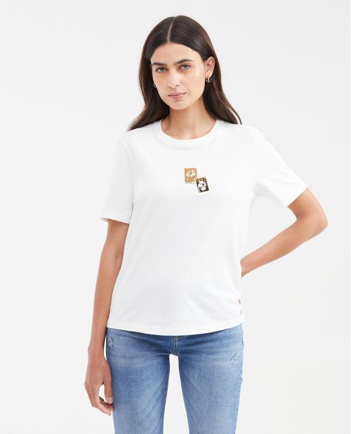Camiseta Silueta Recta con Apliques Bordados para Mujer