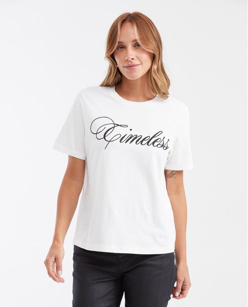 Camiseta Estampada con Detalle de Piedras para Mujer