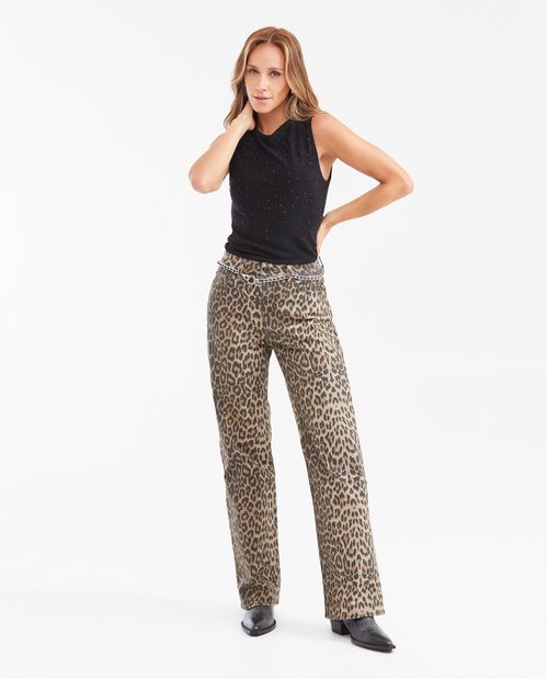 Camiseta Silueta Ajustada Manga Sisa con Brillo para Mujer