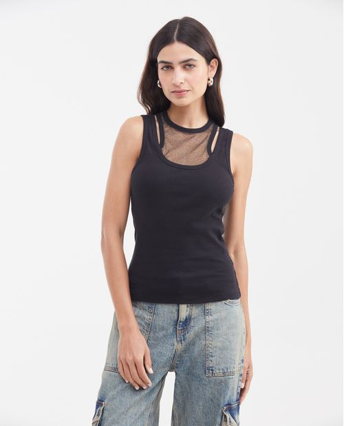 Camiseta Tipo Tank Top Doble Prenda para Mujer