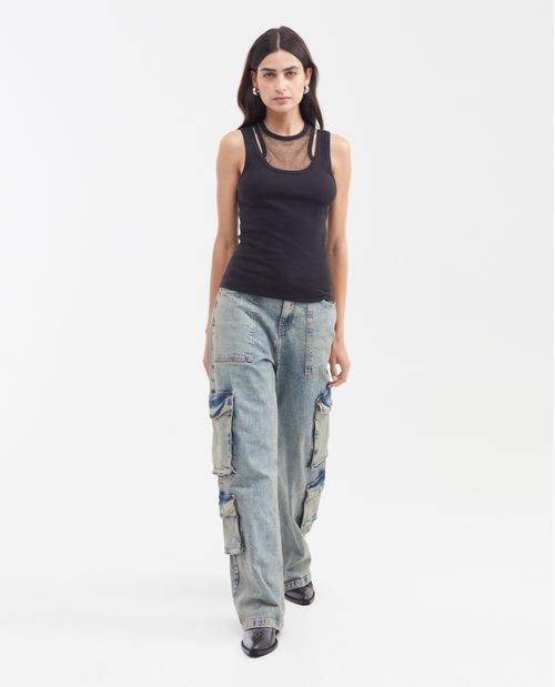 Camiseta Tipo Tank Top Doble Prenda para Mujer