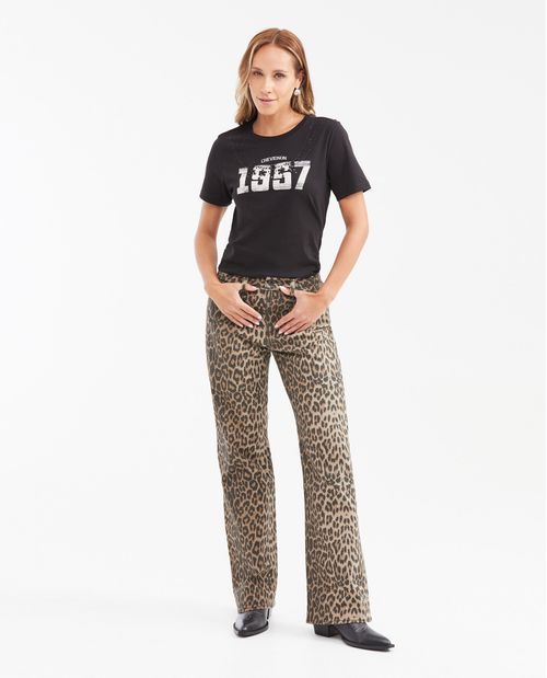 Camiseta Estampada con Detalle de Piedras para Mujer