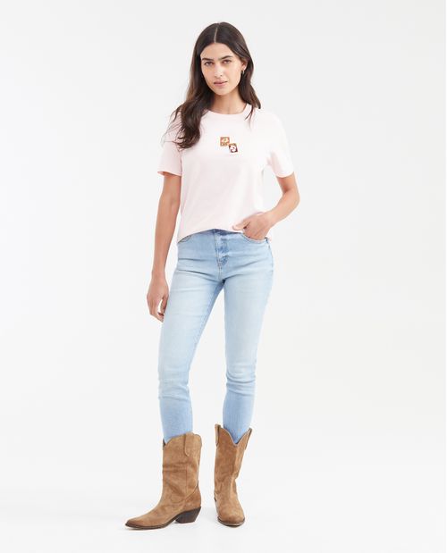 Camiseta Silueta Recta con Apliques Bordados para Mujer