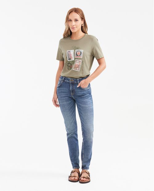 Camiseta Estampada con Detalles Aterciopelados para Mujer