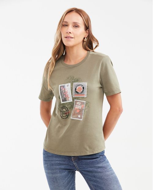 Camiseta Estampada con Detalles Aterciopelados para Mujer