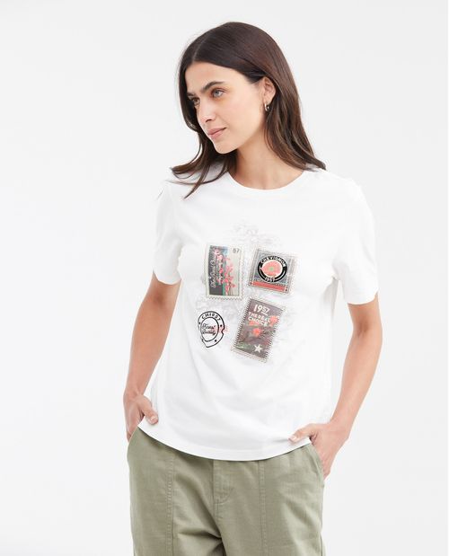 Camiseta Estampada con Detalles Aterciopelados para Mujer
