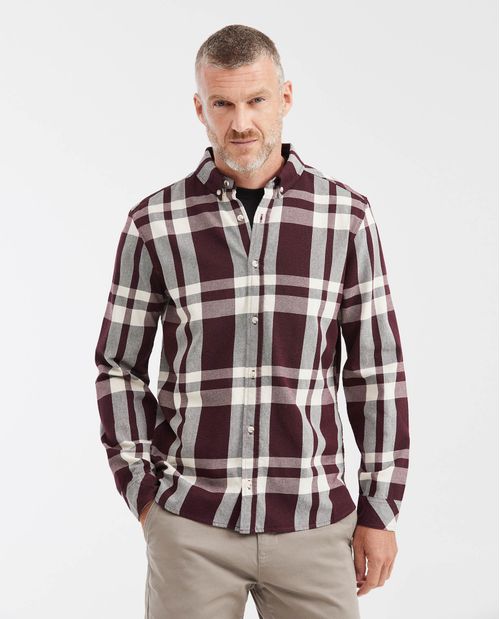 Camisa Slim Fit Manga Larga Estampado a Cuadros para Hombre