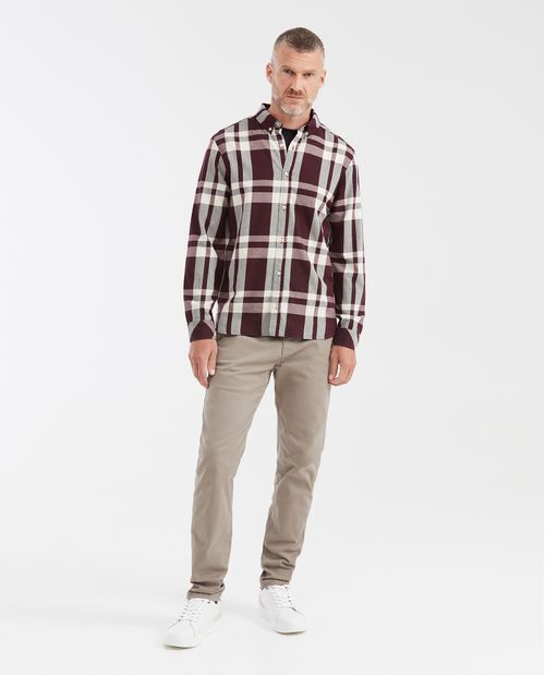 Camisa Slim Fit Manga Larga Estampado a Cuadros para Hombre