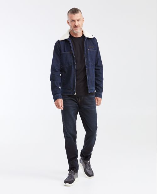 Jean Straight Fit Tiro Medio Bota Slim Azul Ultra Oscuro para Hombre