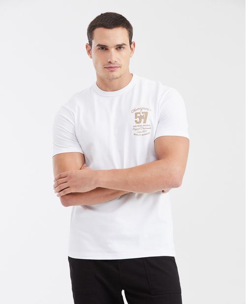 Camiseta Classic Fit Cuello Redondo con Gráfico Pequeño en Algodón para Hombre