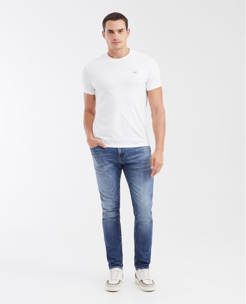 Jean Slim Fit Tiro Medio Bota Slim Azul Medio Lavado Vintage para Hombre