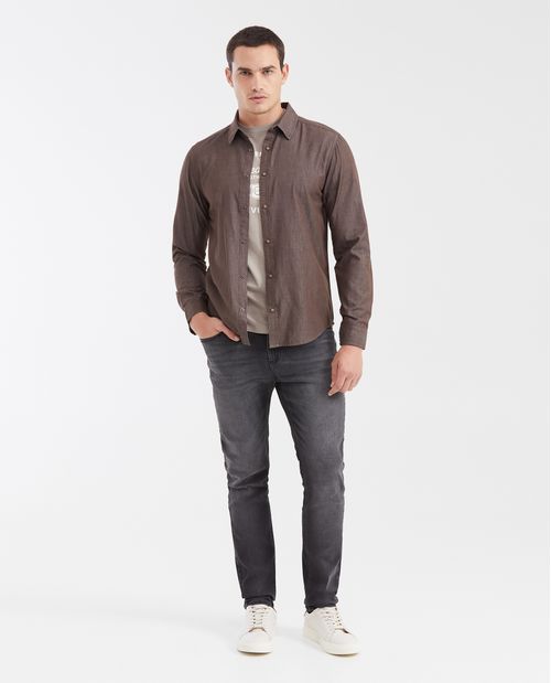 Camisa Slim Fit Manga Larga con Broches para Hombre