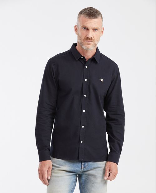 Camisa Slim Fit Manga Larga en Oxford 100% Algodón con Influencia Smart para Hombre