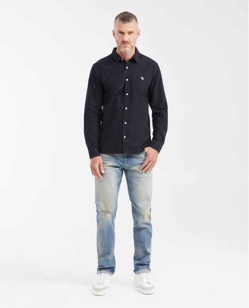 Camisa Slim Fit Manga Larga en Oxford 100% Algodón con Influencia Smart para Hombre