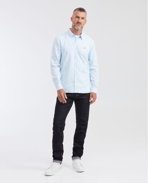 Camisa Slim Fit Manga Larga en Oxford 100% Algodón con Influencia Smart para Hombre