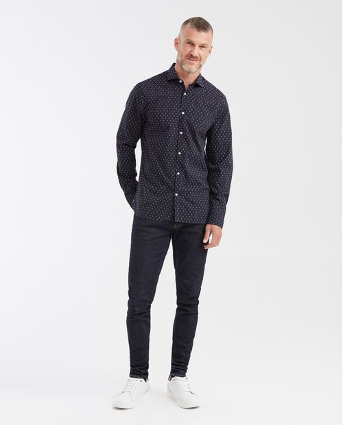 Camisa Slim Fit Manga Larga con Mini Print para Hombre