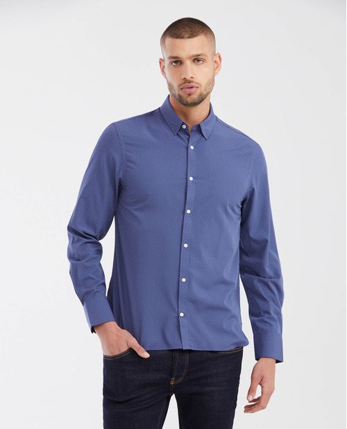 Camisa Slim Fit Manga Larga en Algodón con Fibras de Bambú para Hombre