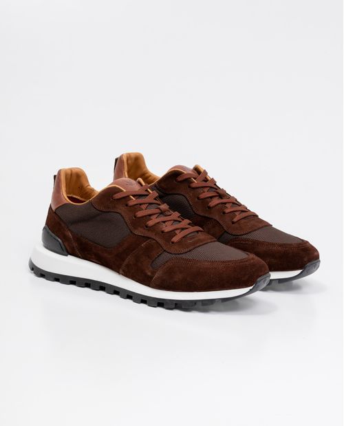 Tenis de Hombre, Estilo Runner - Cuero Gamuzado y Material Textil
