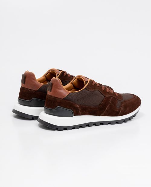 Tenis de Hombre, Estilo Runner - Cuero Gamuzado y Material Textil