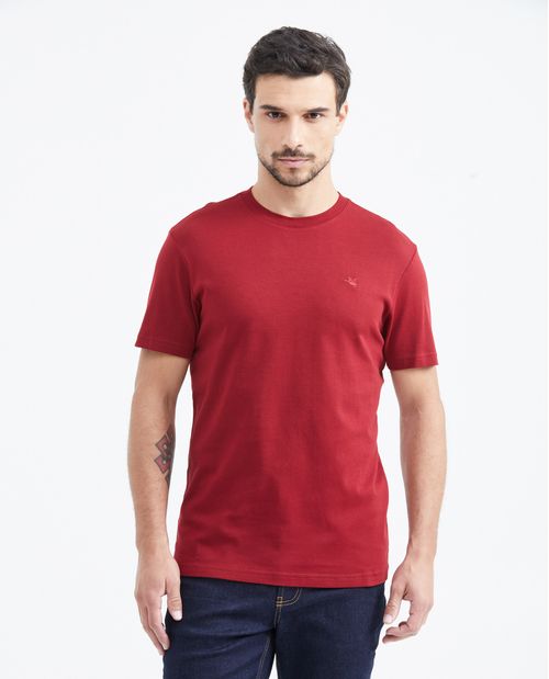 Camiseta Básica Slim Fit Cuello Redondo en Algodón Doble Punto para Hombre