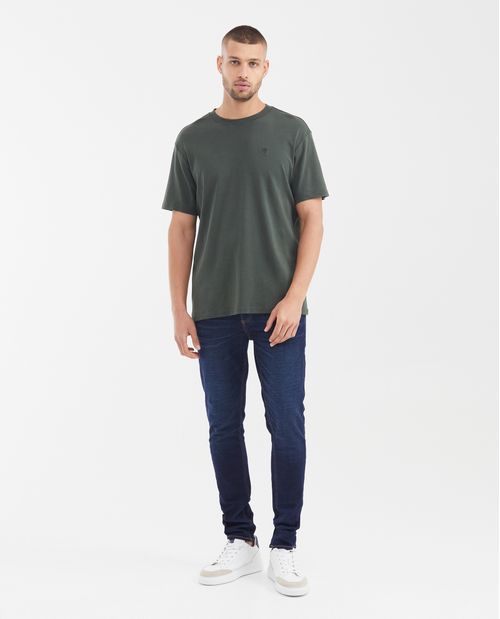 Camiseta Básica Slim Fit Cuello Redondo en Algodón Doble Punto para Hombre