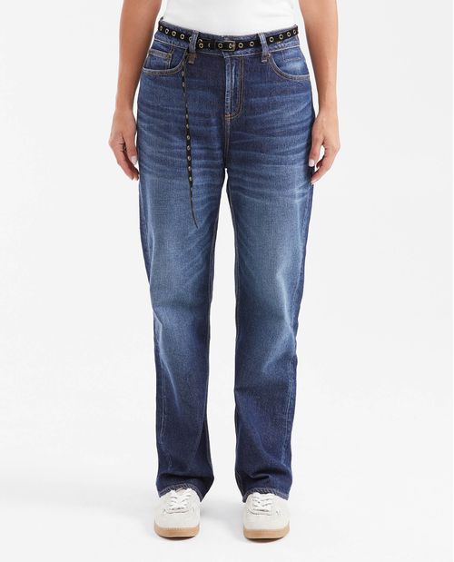 Jean Boyfit Tiro Medio Boot Cut Azul Oscuro para Mujer