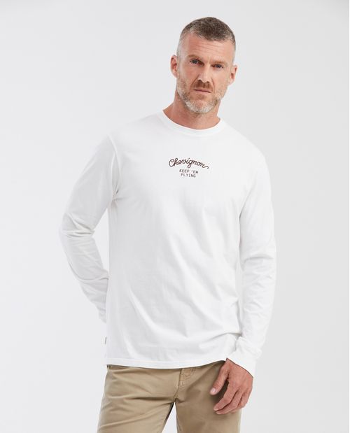 Camiseta Classic Fit Cuello Redondo con Bordado y Estampado para Hombre