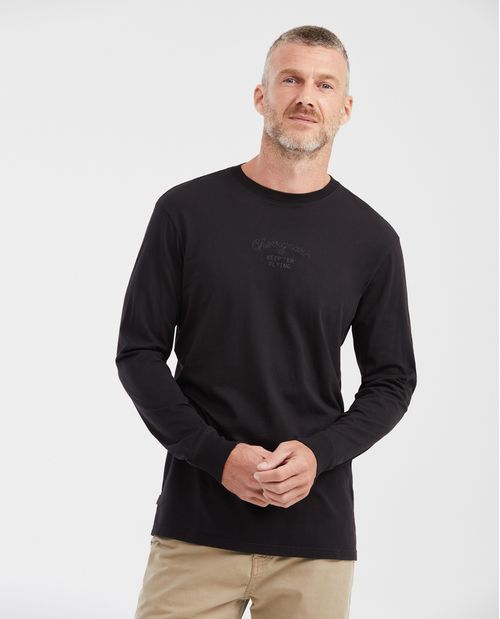 Camiseta Classic Fit Cuello Redondo con Bordado y Estampado para Hombre