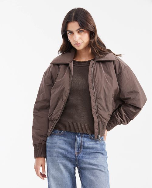 Chaqueta Tipo Bomber con Cuello Aviador para Mujer