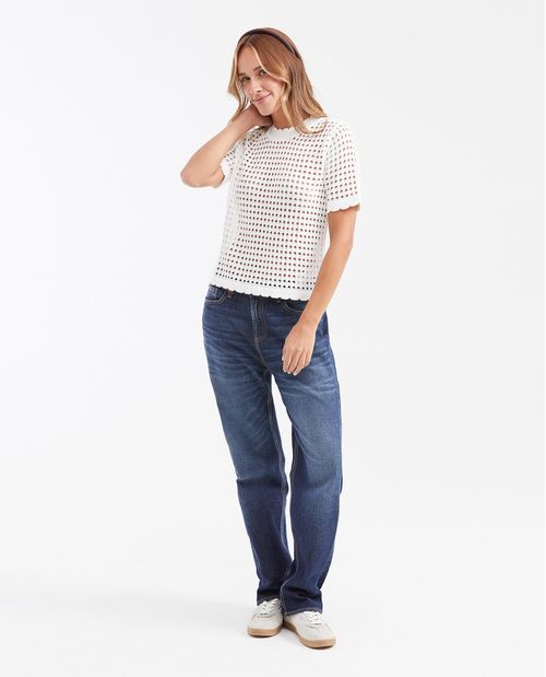 Camiseta Tejida con Manga Corta para Mujer