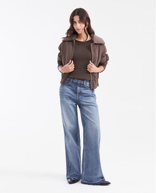 Chaqueta Tipo Bomber con Cuello Aviador para Mujer