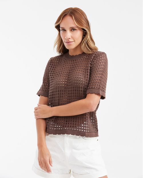 Camiseta Tejida con Manga Corta para Mujer