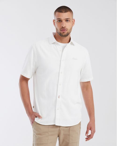 Camisa Classic Fit Manga Corta en Mezcla de Lino y Algodón para Hombre
