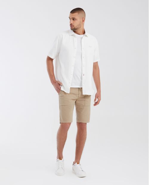 Camisa Classic Fit Manga Corta en Mezcla de Lino y Algodón para Hombre