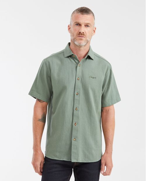 Camisa Classic Fit Manga Corta en Mezcla de Lino y Algodón para Hombre