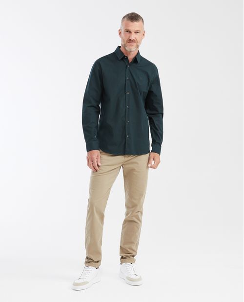 Camisa Classic Fit Manga Larga con Textura Mini Acanalada para Hombre