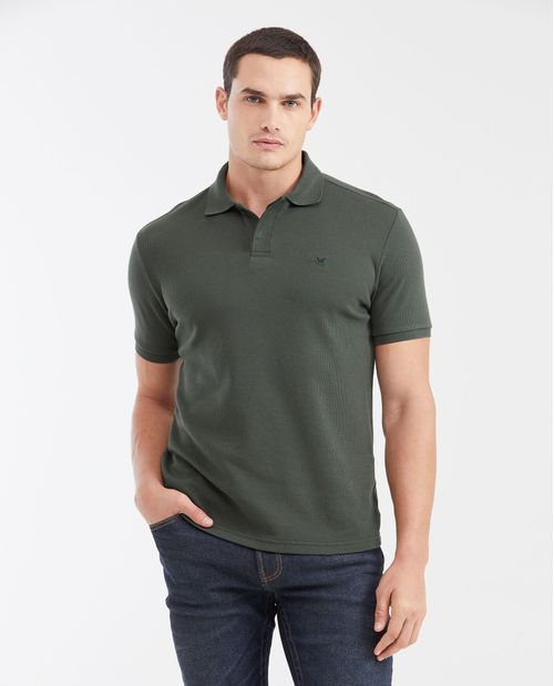 Camiseta Polo Slim Fit con Textura Waffle y Botones Ocultos para Hombre