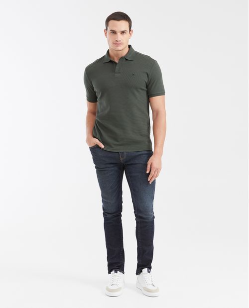 Camiseta Polo Slim Fit con Textura Waffle y Botones Ocultos para Hombre