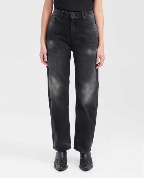 Jean Boyfit Tiro Medio Boot Cut Azul Oscuro con Rotos para Mujer
