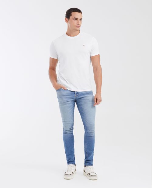 Jean Súper Slim Fit Tiro Bajo Bota Super Slim Azul Medio para Hombre