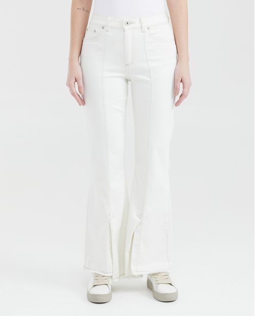 Jean High Rise Bota Flare en Denim Color Crudo para Mujer