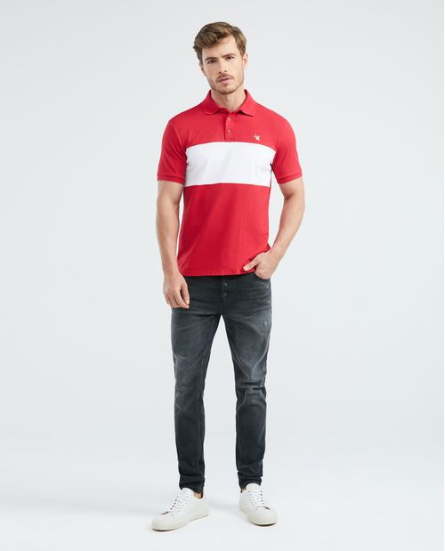 Camiseta de Hombre Tipo Polo, Slim Fit Manga Corta - Bloque de Color Central