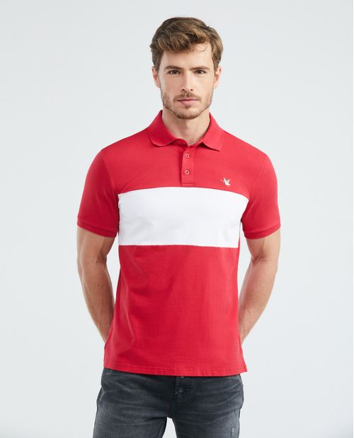 Camiseta de Hombre Tipo Polo, Slim Fit Manga Corta - Bloque de Color Central