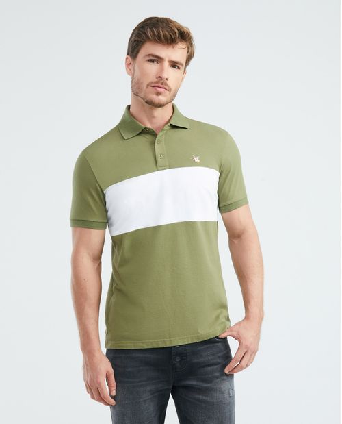 Camiseta de Hombre Tipo Polo, Slim Fit Manga Corta - Bloque de Color Central