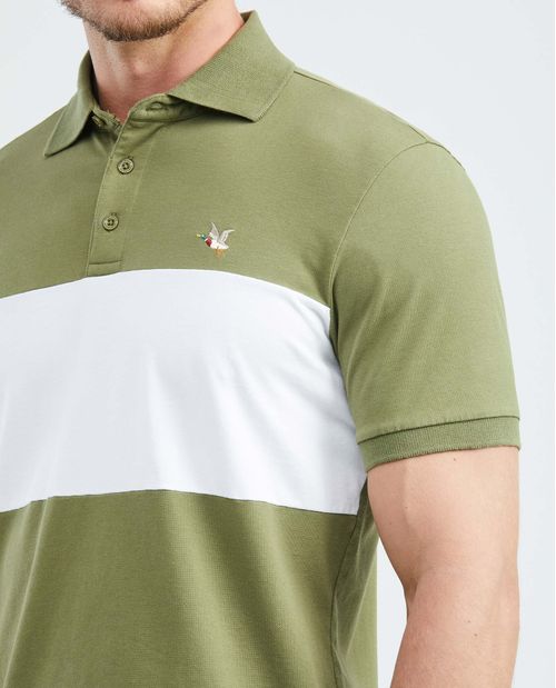 Camiseta de Hombre Tipo Polo, Slim Fit Manga Corta - Bloque de Color Central